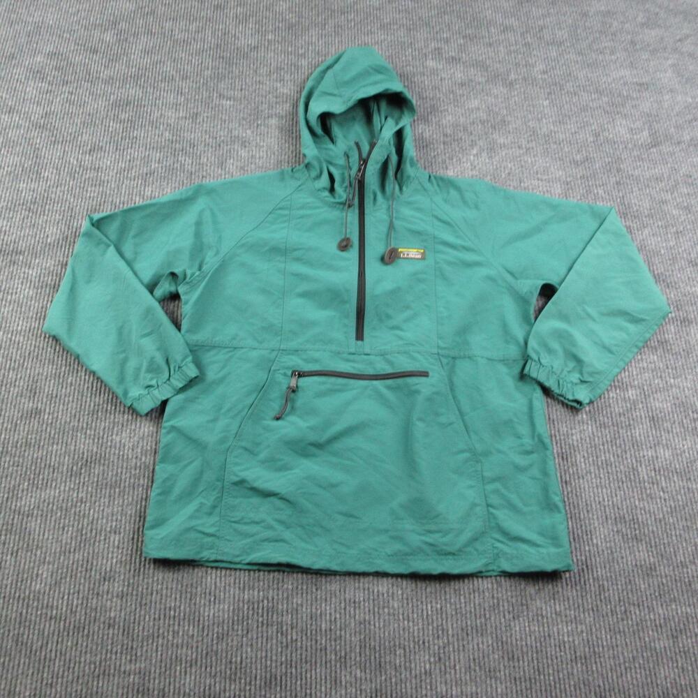 L.L.Bean Jacket Womens L Green Anorak Hooded 1/4 Zip Pockets Drawstring